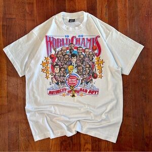 Vintage Detroit Pistons 1989 NBA World Champs Caricature Graphic White T-shirt L